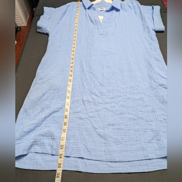 J. Crew Dusti Peri Blue Gauze Popover Short Sleeve V-Neck Mini Dress Size Medium - Picture 10 of 11